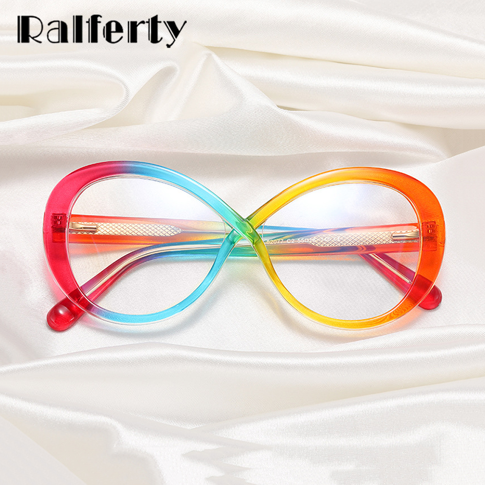 Ralferty Women's Full Rim Big Oval Acetate Eyeglasses F82077 Full Rim Ralferty   