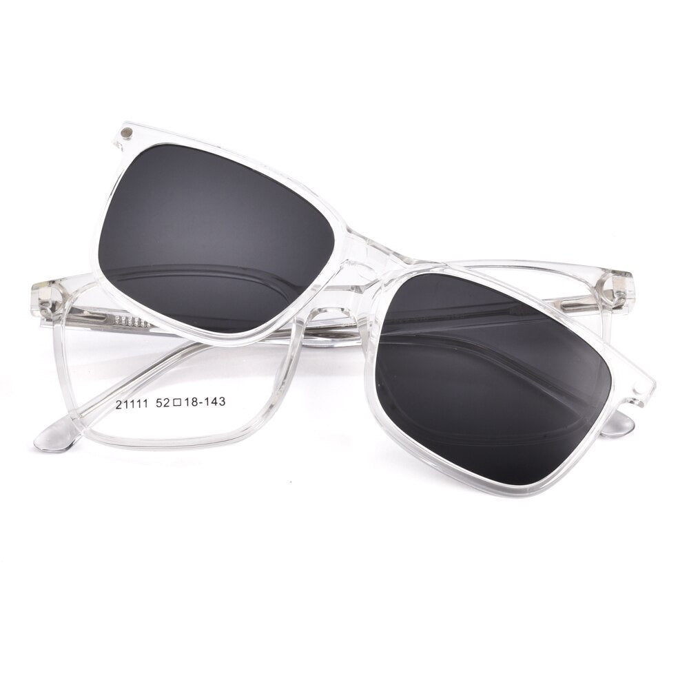 Gmei Unisex 2 In 1 Polarized Clip-On Sunglasses Square Plastic Frame Eyeglasses  21111 Sunglasses Gmei Optical C6 Transparent  