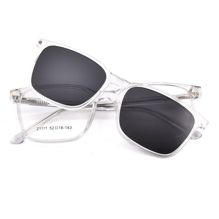 Gmei Unisex 2 In 1 Polarized Clip-On Sunglasses Square Plastic Frame Eyeglasses  21111 Sunglasses Gmei Optical C6 Transparent  