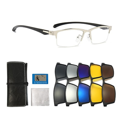 Ralftery Men's Semi Rim Rectangle Alloy Eyeglasses With Clip On Sunglasses Tr2347 With Clip Ons Ralferty Default Title  