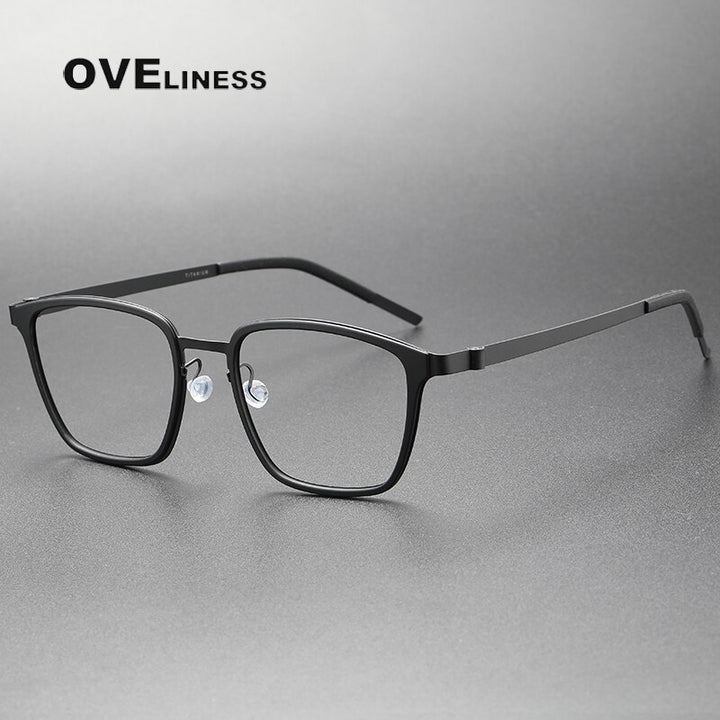 Oveliness Unisex Full Rim Square Screwless Acetate Titanium Eyeglasses 9749 Full Rim Oveliness black  