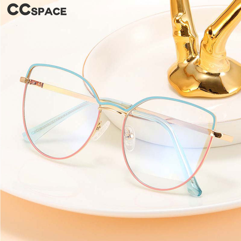 CCspace Women's Full Rim Square Cat Eye Stainless Steel Double Bridge Eyeglasses 53261 Full Rim CCspace   