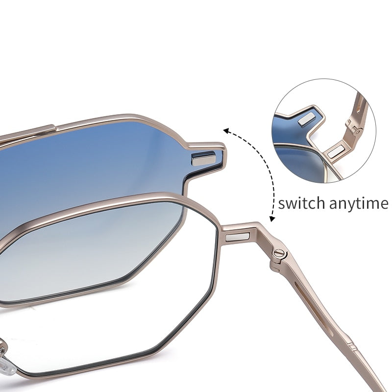 Zirosat Polygon Round Alloy Eyeglasses Clip On Sunglasses