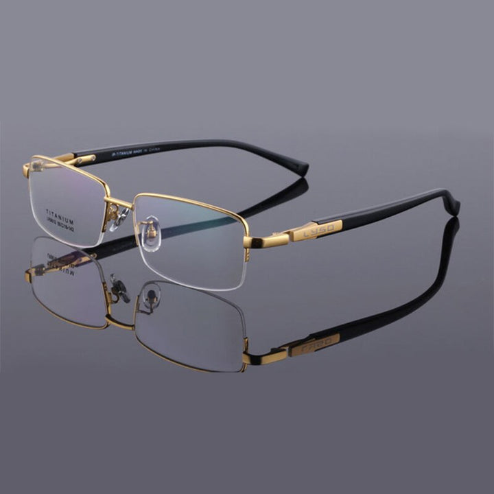 Zirosat Unisex Semi Rim Square Titanium Eyeglasses 9910 Semi Rim Zirosat Golden  
