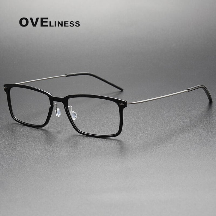 Oveliness Unisex Full Rim Square Acetate Titanium Eyeglasses 6528 Full Rim Oveliness s black gun  