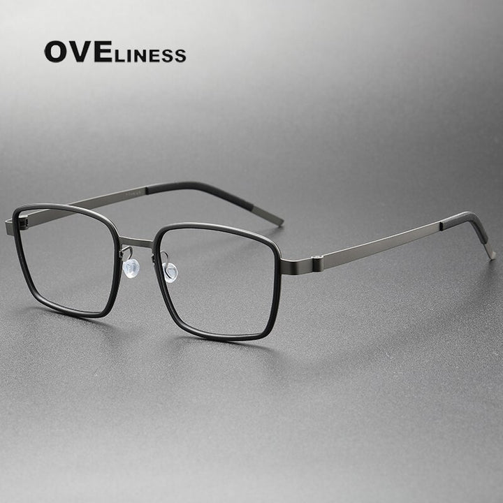 Oveliness Unisex Full Rim Square Screwless Acetate Titanium Eyeglasses 9754 Full Rim Oveliness black gun  