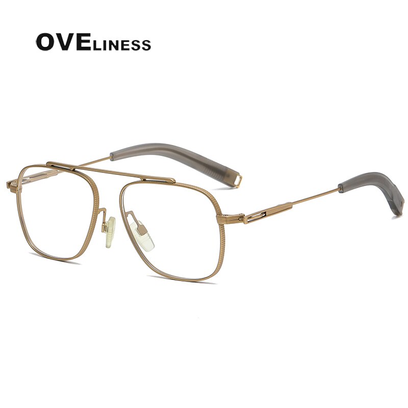 Oveliness Unisex Full Rim Square Double Bridge Titanium Eyeglasses 105 Full Rim Oveliness gold  