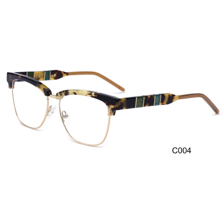 CCspace Women's Full Rim Square Cat Eye Acetate Alloy Eyeglasses 55281 Full Rim CCspace China FlowerBrown 