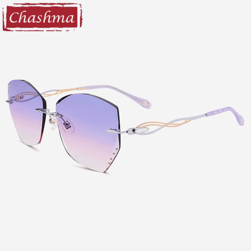 Chashma Women's Rimless Square Cat Eye Titanium Eyeglasses 88038 Rimless Chashma Blue Pink  