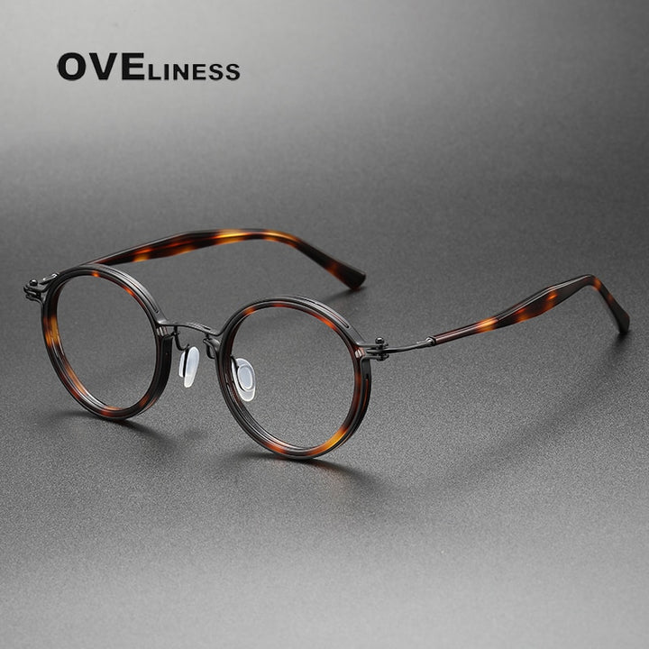 Oveliness Unisex Full Rim Round Acetate Titanium Eyeglasses 5862 Full Rim Oveliness tortoise black  