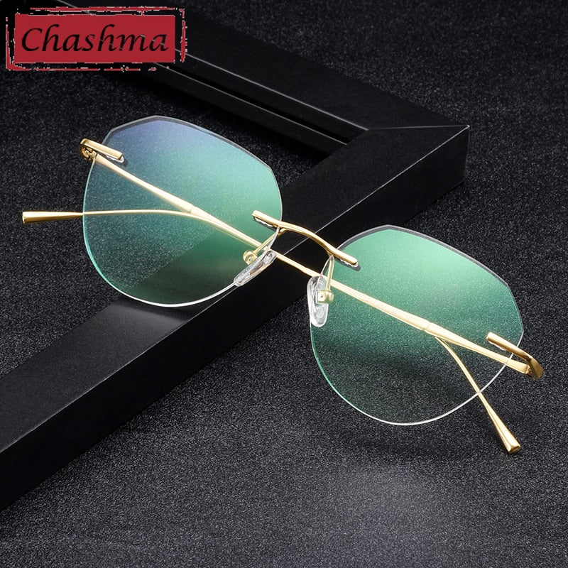 Chashma Women's Rimless Diamond Cut Titanium Round Frame Eyeglasses 3018 Rimless Chashma   