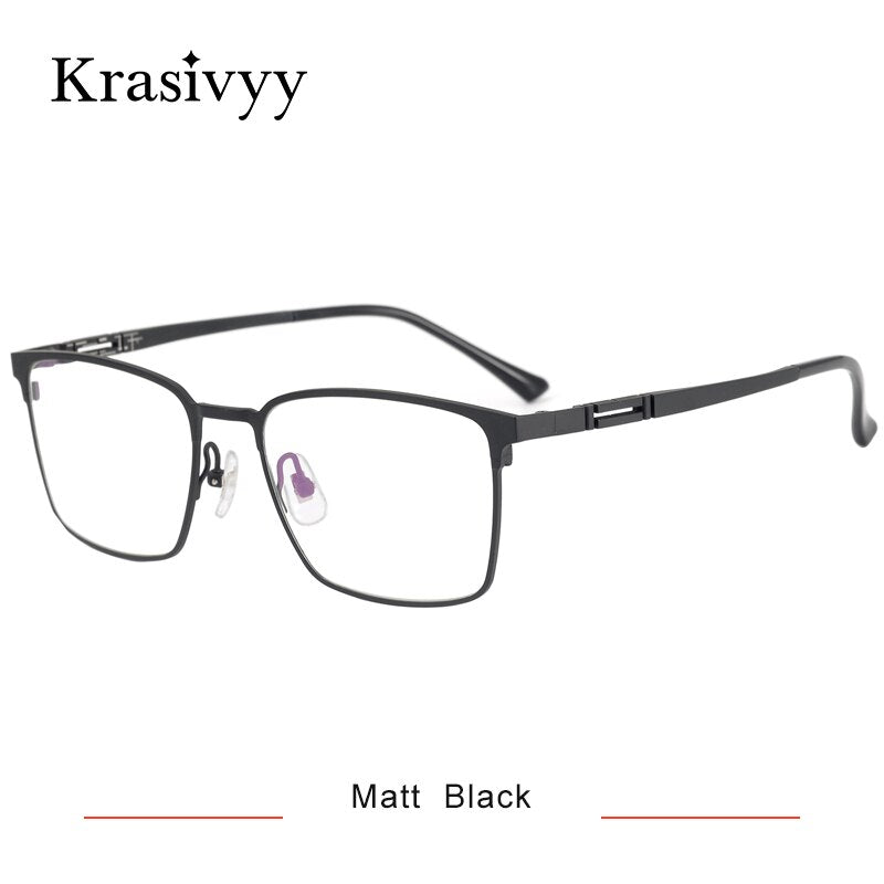 Krasivyy Men's Semi Rim Square Titanium Eyeglasses Semi Rim Krasivyy Matt Black CN 