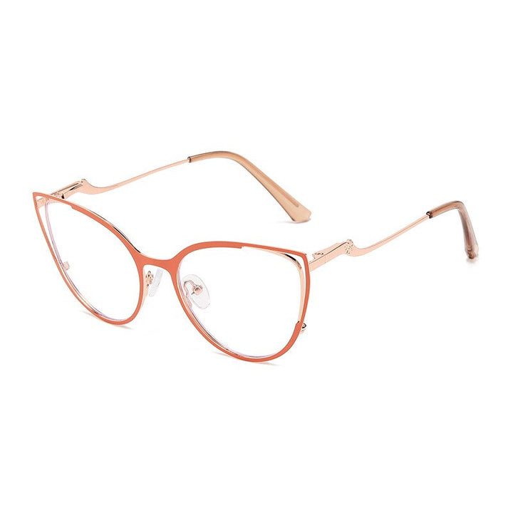 CCSpace Women's Full Rim Square Cat Eye Stainless Steel Eyeglasses 53150 Full Rim CCspace China Orange 