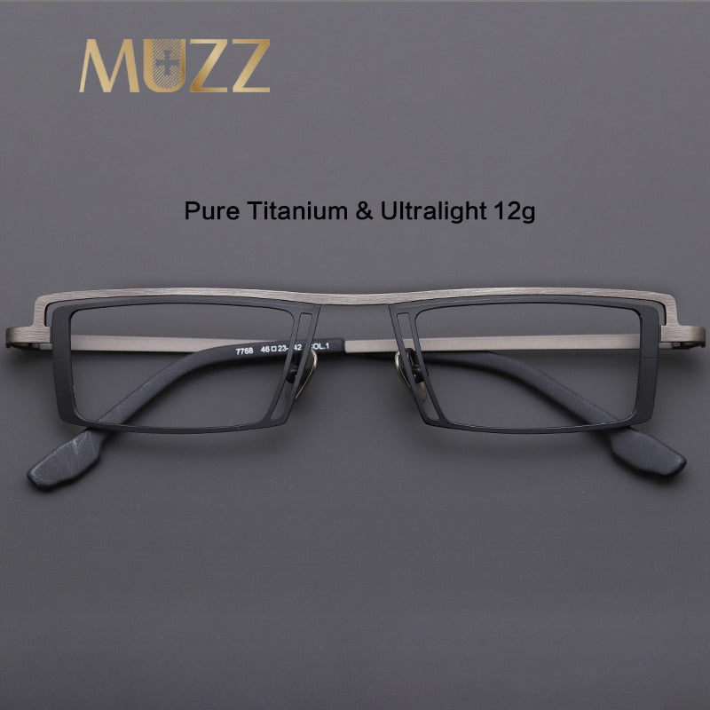 Muzz Men's Full Rim Small Rectangle Flat TopTitanium Eyeglasses T7768 Full Rim Muzz   