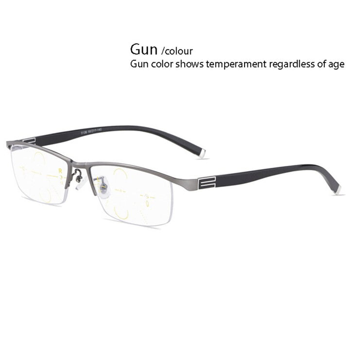 Handoer Unisex Full Rim Rectangle Alloy Progressive Reading Glasses 56170 Reading Glasses Handoer Gray +100 