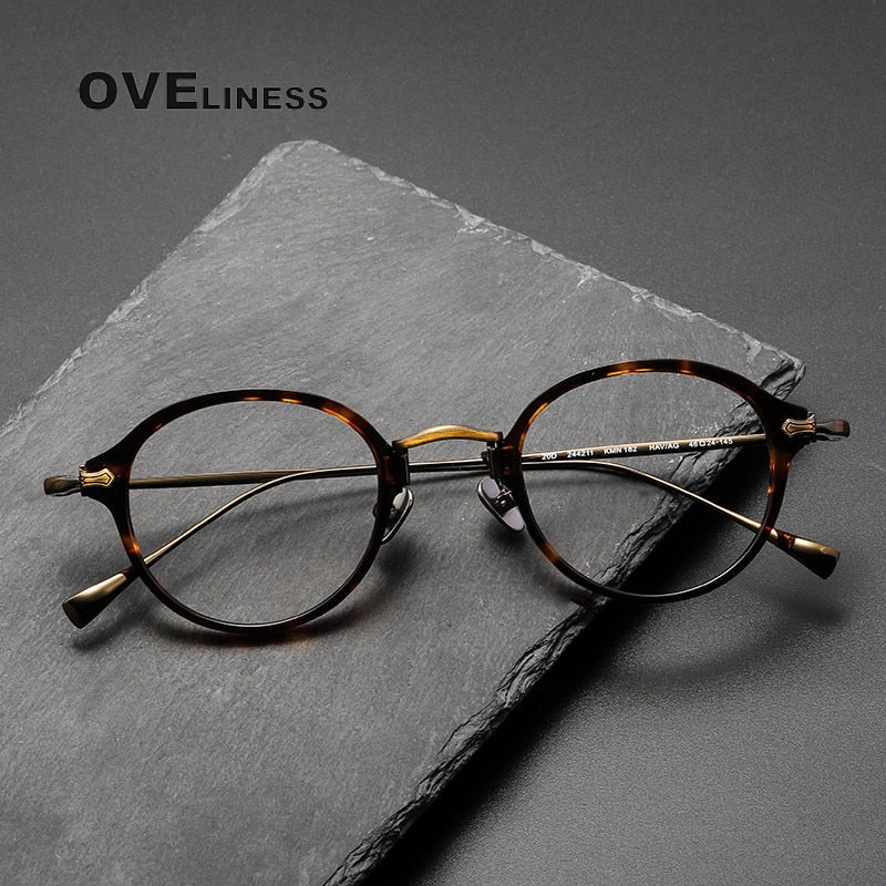 Oveliness Unisex Full Rim Round Acetate Titanium Eyeglasses Kmn182 Full Rim Oveliness   