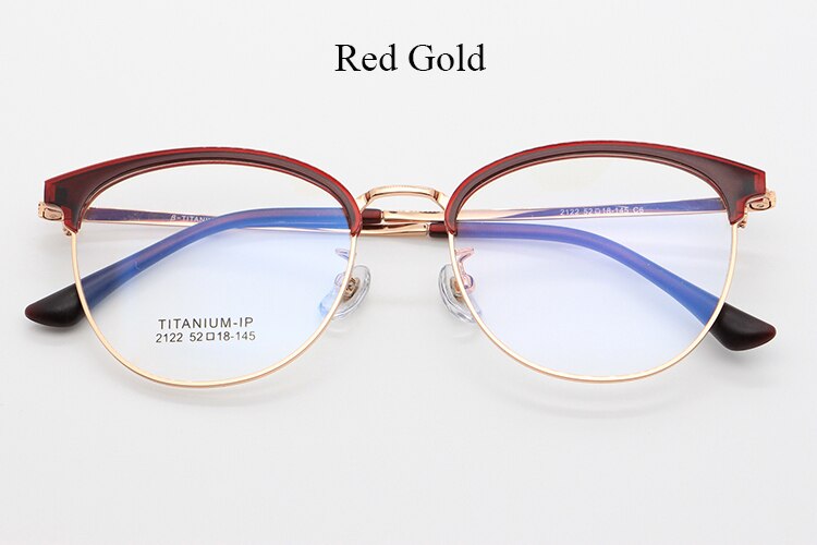 Bclear Unisex Full Rim Round Titanium Acetate Frame Browline Eyeglasses My2122 Full Rim Bclear Red gold  