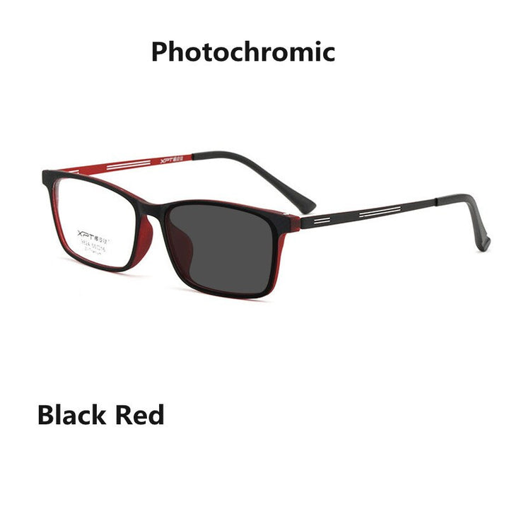 Handoer Unisex Full Rim Square Tr 90 Titanium Hyperopic Photochromic Reading Glasses 9824 0 To +150 Reading Glasses Handoer 0 black red photo 
