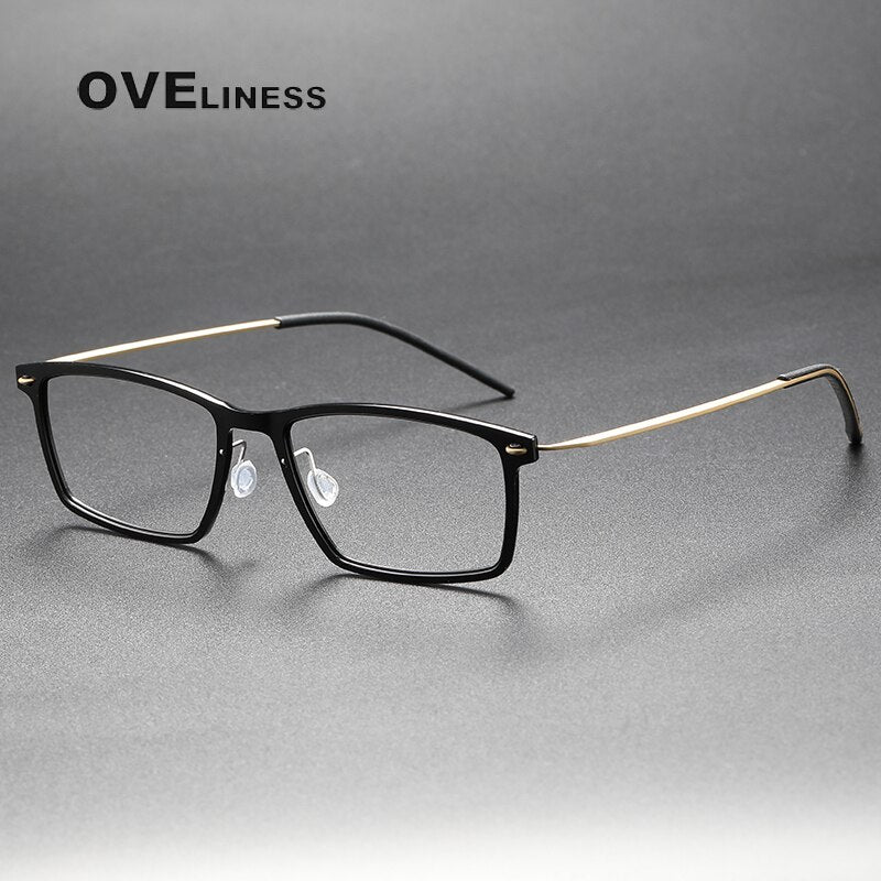 Oveliness Unisex Full Rim Square Acetate Titanium Eyeglasses 6544 Full Rim Oveliness black gold  