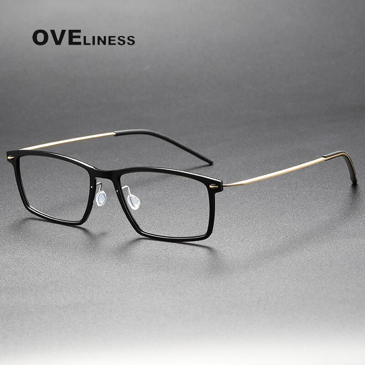 Oveliness Unisex Full Rim Square Acetate Titanium Eyeglasses 6544 Full Rim Oveliness black gold  