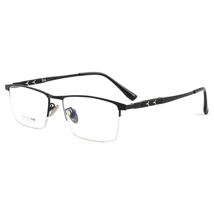 Yimaruili Men's Semi Rim Square Titanium Eyeglasses 9012BT Semi Rim Yimaruili Eyeglasses Black  