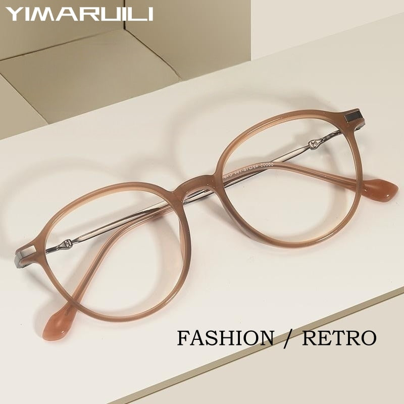 Yimaruili Women's Full Rim Round Tr R90 Alloy Eyeglasses 88005 Full Rim Yimaruili Eyeglasses   