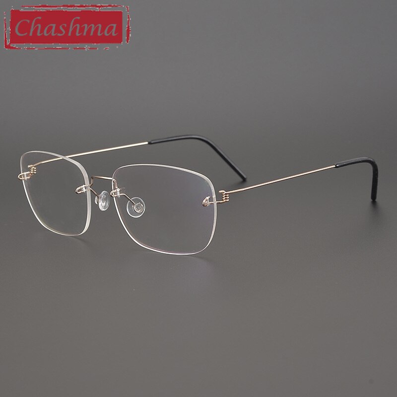 Chashma Ottica Unisex Rimless Square Titanium Alloy Screwless Frame Eyeglasses 100 Rimless Chashma Ottica Gold  