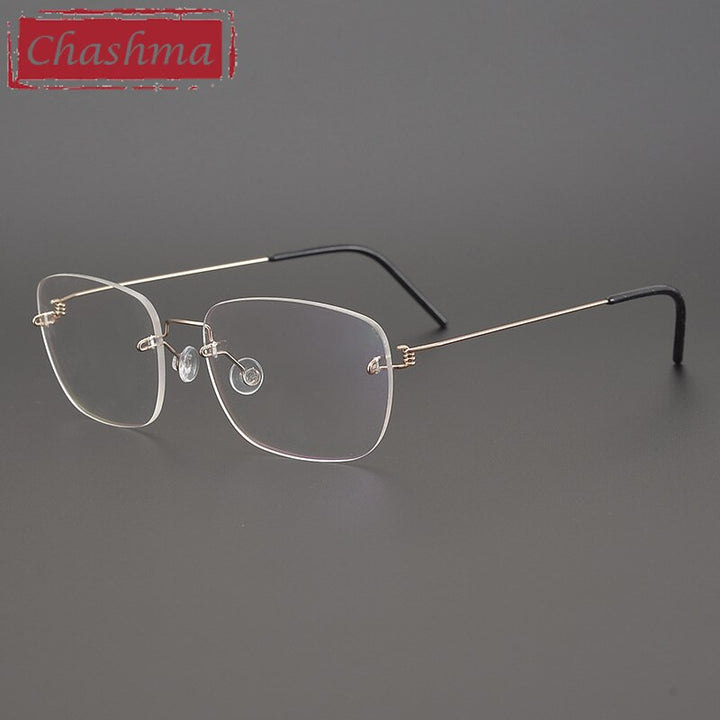 Chashma Ottica Unisex Rimless Square Titanium Alloy Screwless Frame Eyeglasses 100 Rimless Chashma Ottica Gold  