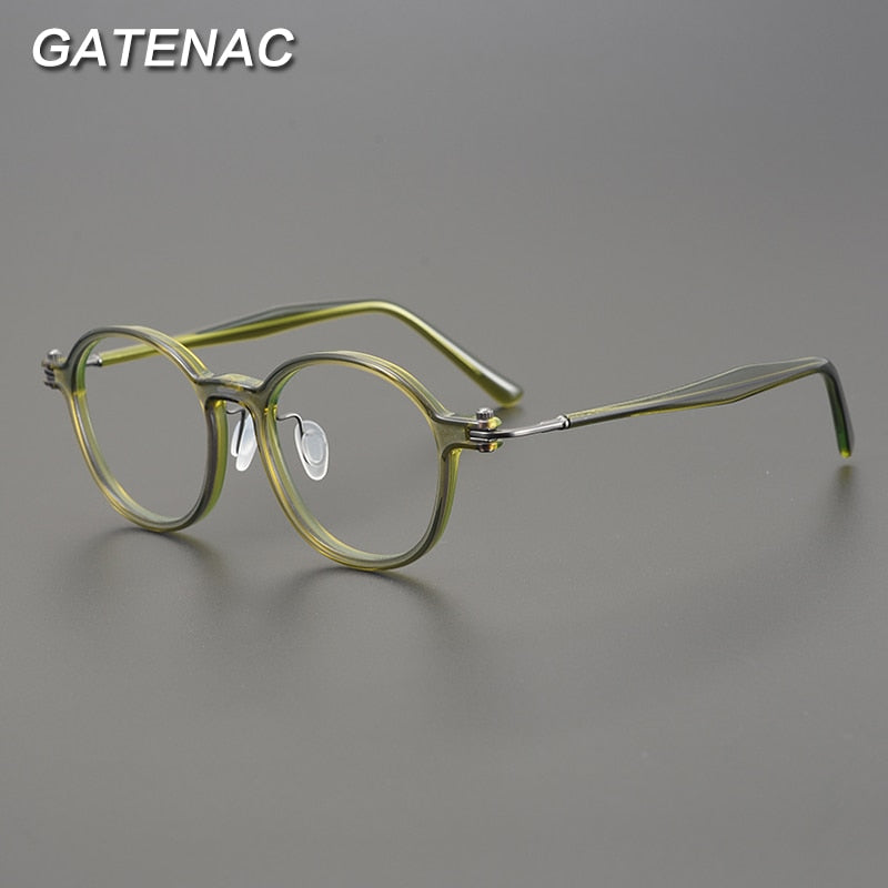 Gatenac Unisex Full Rim Round Acetate Titanium Eyeglasses Gxyj827 Full Rim Gatenac   