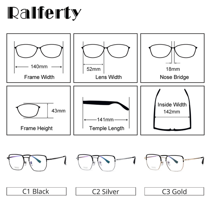 Ralferty Men's Full Rim Square Acetate Titanium Eyeglasses D2030t Full Rim Ralferty   