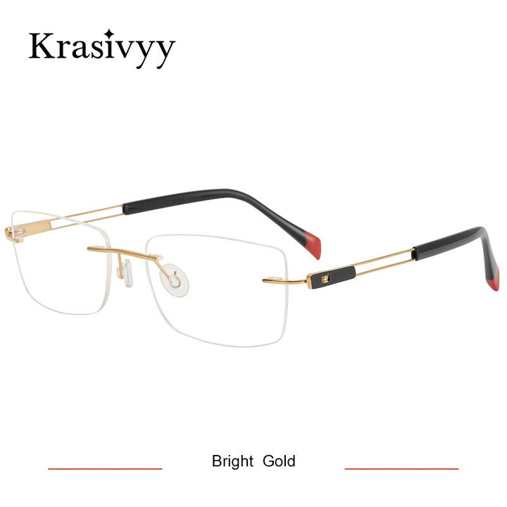 Krasivyy Men's Rimless Square Screwless Titanium Eyeglasses Rimless Krasivyy Bright Gold CN 