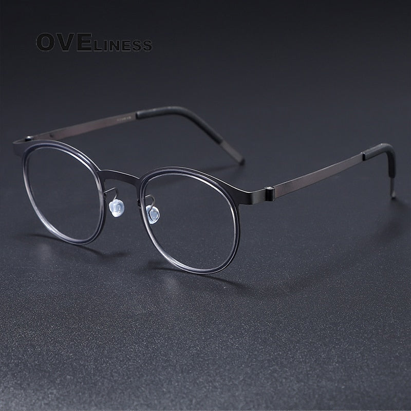 Oveliness Men's Full Rim Round Acetate Titanium Eyeglasses 9704 Full Rim Oveliness gun  