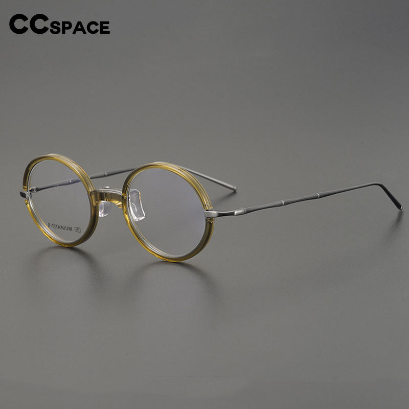 CCSpace Unisex Full Rim Round Acetate Titanium Eyeglasses 55608 Full Rim CCspace   