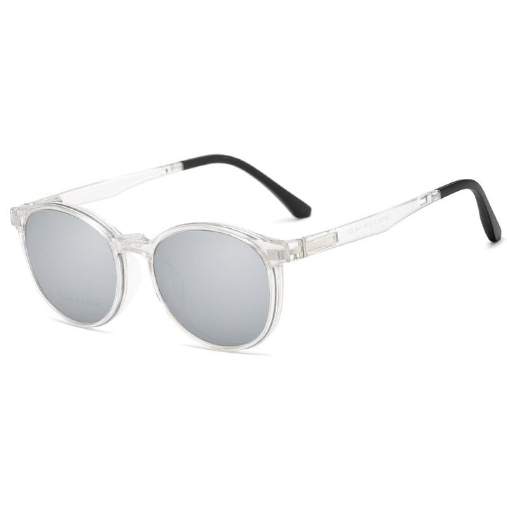 KatKani Unisex Full Rim Round Acetate Eyeglasses Clip On Polarized Sunglasses TJ2159 Sunglasses KatKani Eyeglasses Transparent C3  