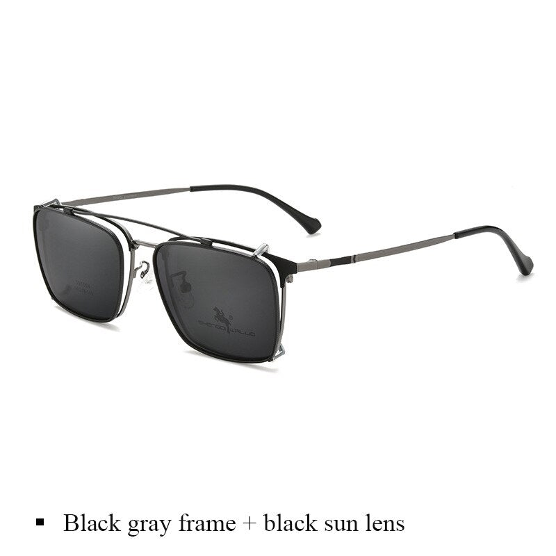 Bclear Men's Full Rim Square Alloy Frame Eyeglasses With Clip On Polarized Sunglasses Zt95004 Sunglasses Bclear Gray  