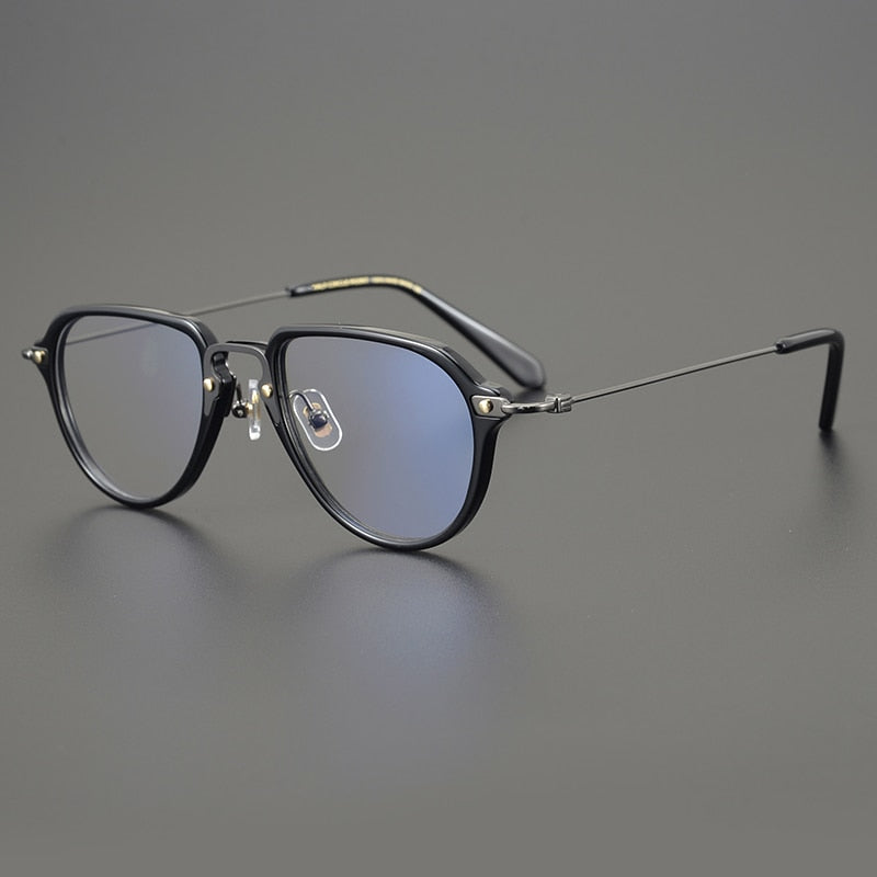 Gatenac Unisex Full Rim Round Titanium Acetate Frame Eyeglasses Gxyj821 Full Rim Gatenac Black  