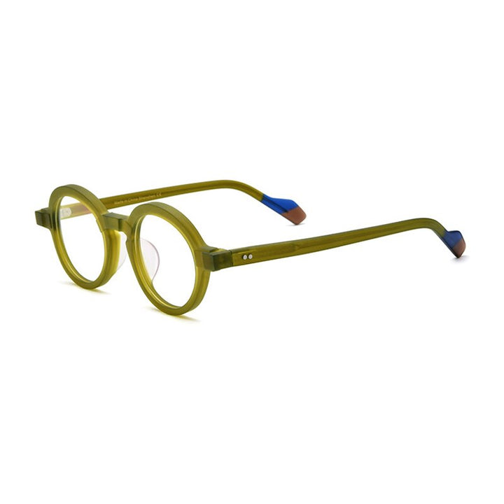 Gatenac Unisex Full Rim Round Brushed Acetate Eyeglasses Gxyj876 Full Rim Gatenac Yellow Green  