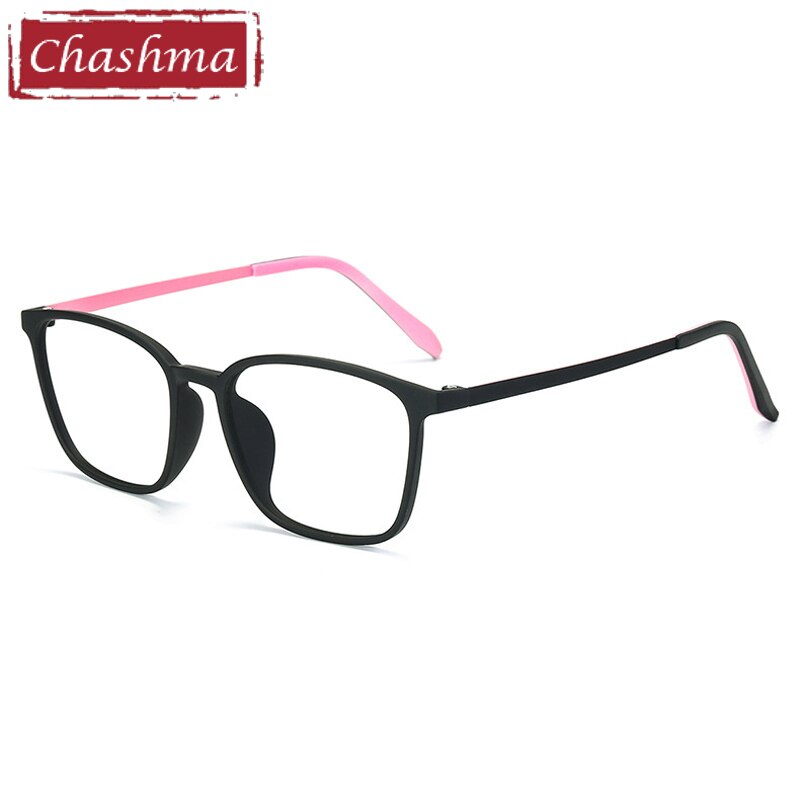 Chashma Unisex Full Rim Ultem Titanium Square Frame Eyeglasses 66113 Full Rim Chashma Black with Pink  