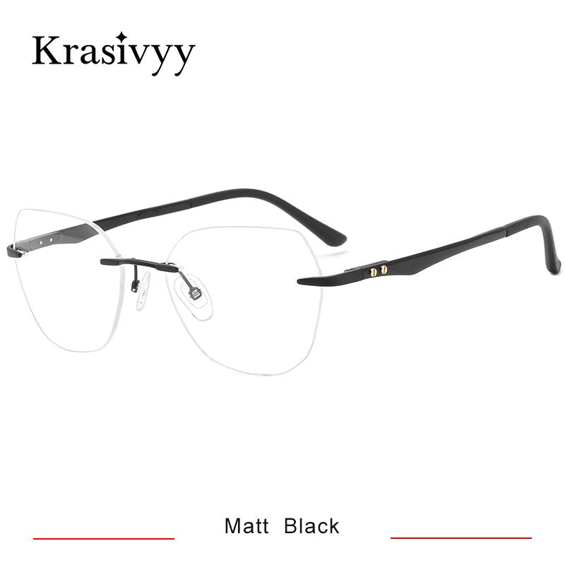 Krasivyy Women's Rimless Square Cat Eye Carbon Fiber Titanium Eyeglasses Kr16026 Rimless Krasivyy Matt Black  