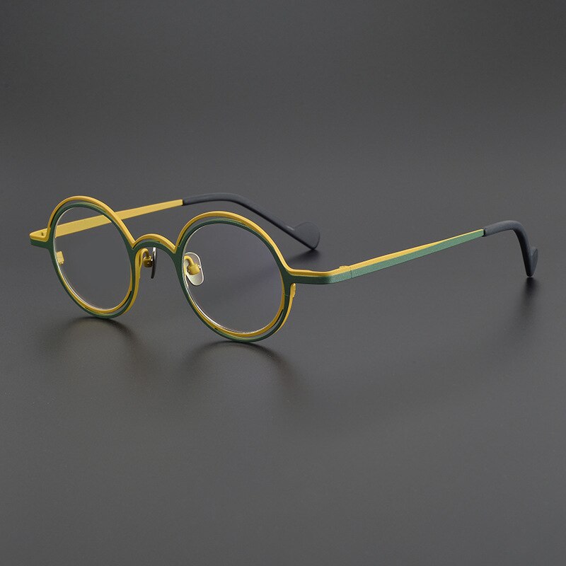 Gatenac Unisex Full Rim Round Titanium Eyeglasses Gxyj999 Full Rim Gatenac Matte Green Gold  