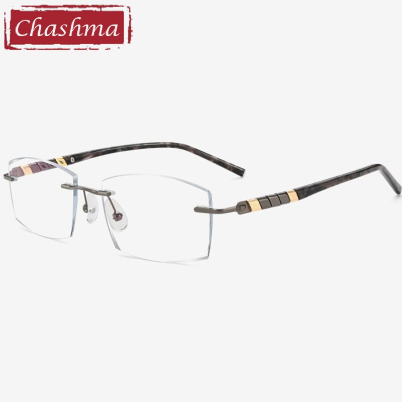 Chashma Ottica Men's Rimless Irregular Rectangle Titanium Eyeglasses Tinted Lenses 008 Rimless Chashma Ottica Gray Transparent  