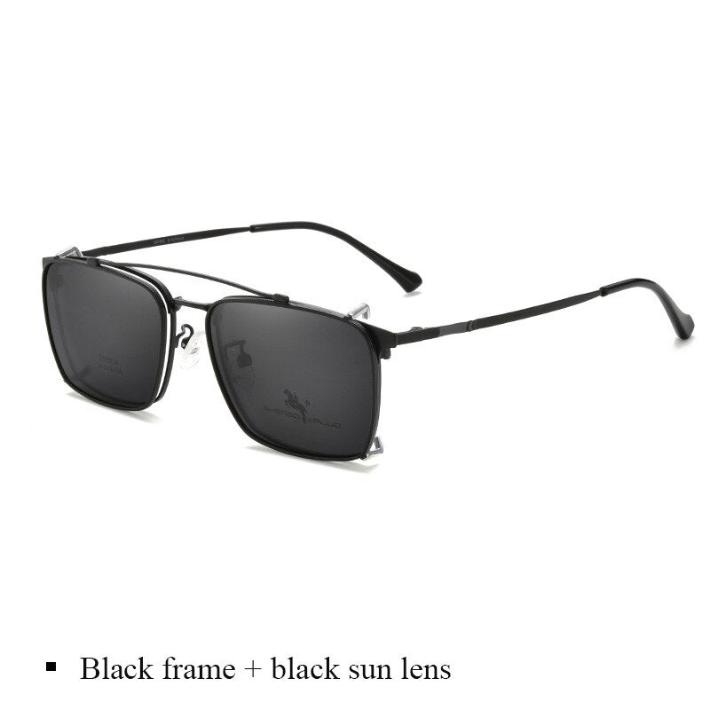 Bclear Men's Full Rim Square Alloy Frame Eyeglasses With Clip On Polarized Sunglasses Zt95004 Sunglasses Bclear Black  