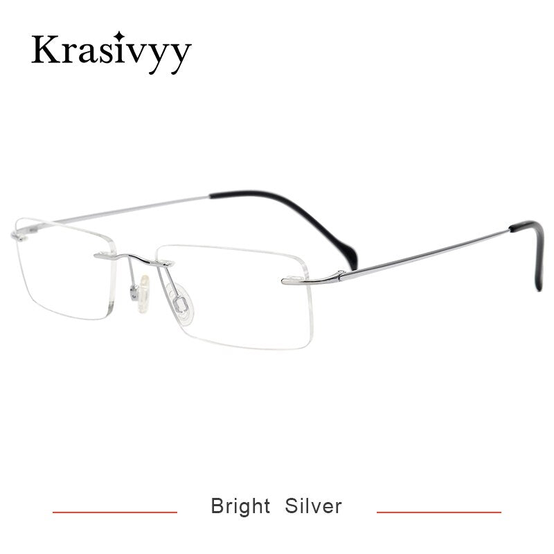 Krasivyy Unisex Rimless Square Titanium Eyeglasses Kr16020 Rimless Krasivyy Bright Silver CN 
