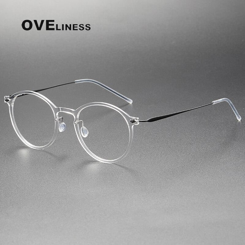 Oveliness Unisex Full Rim Round Square Acetate Titanium Eyeglasses 6541 Full Rim Oveliness transparent black  