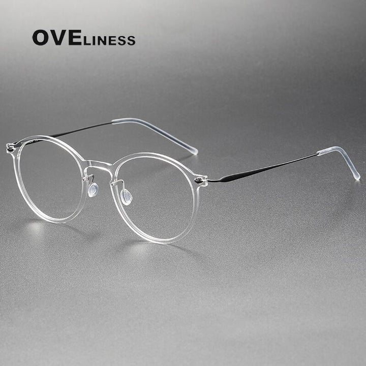 Oveliness Unisex Full Rim Round Square Acetate Titanium Eyeglasses 6541 Full Rim Oveliness transparent black  