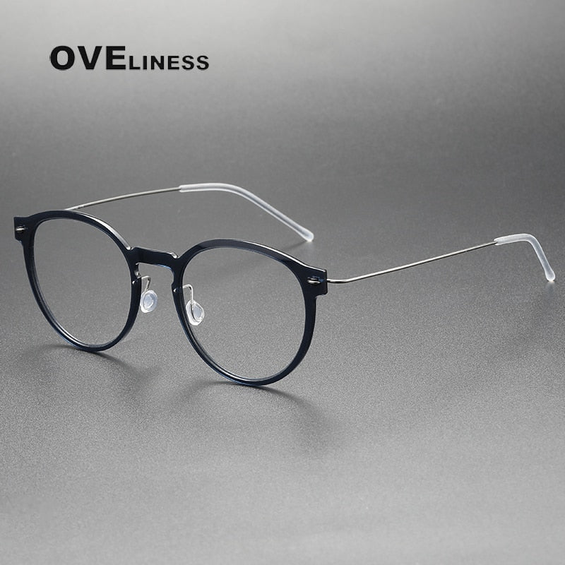 Oveliness Unisex Full Rim Round ScrewlessAcetate Titanium Eyeglasses 6603 Full Rim Oveliness dark grey  