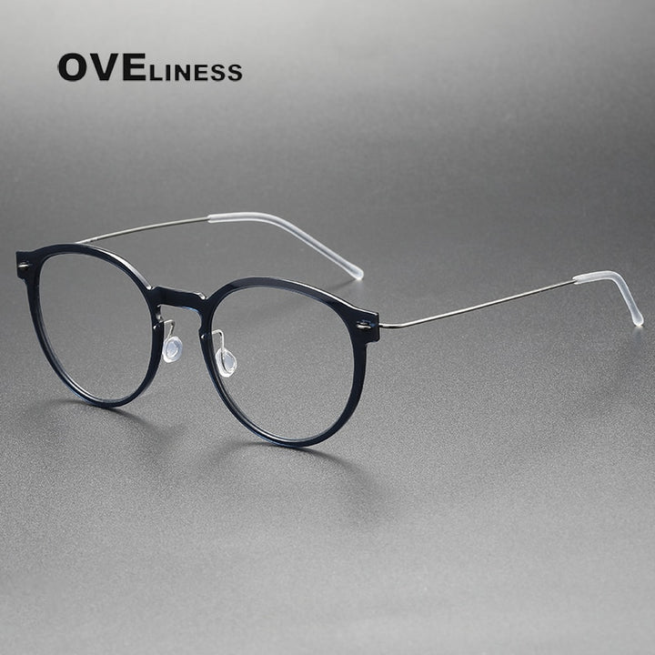 Oveliness Unisex Full Rim Round ScrewlessAcetate Titanium Eyeglasses 6603 Full Rim Oveliness dark grey  