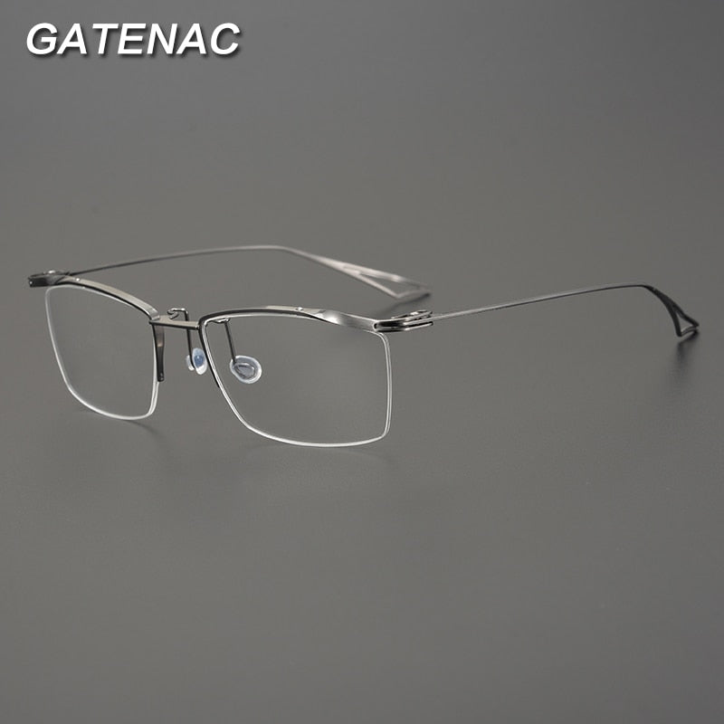 Gatenac Unisex Semi Rim Square Titanium Eyeglasses Gxyj829 Semi Rim Gatenac   