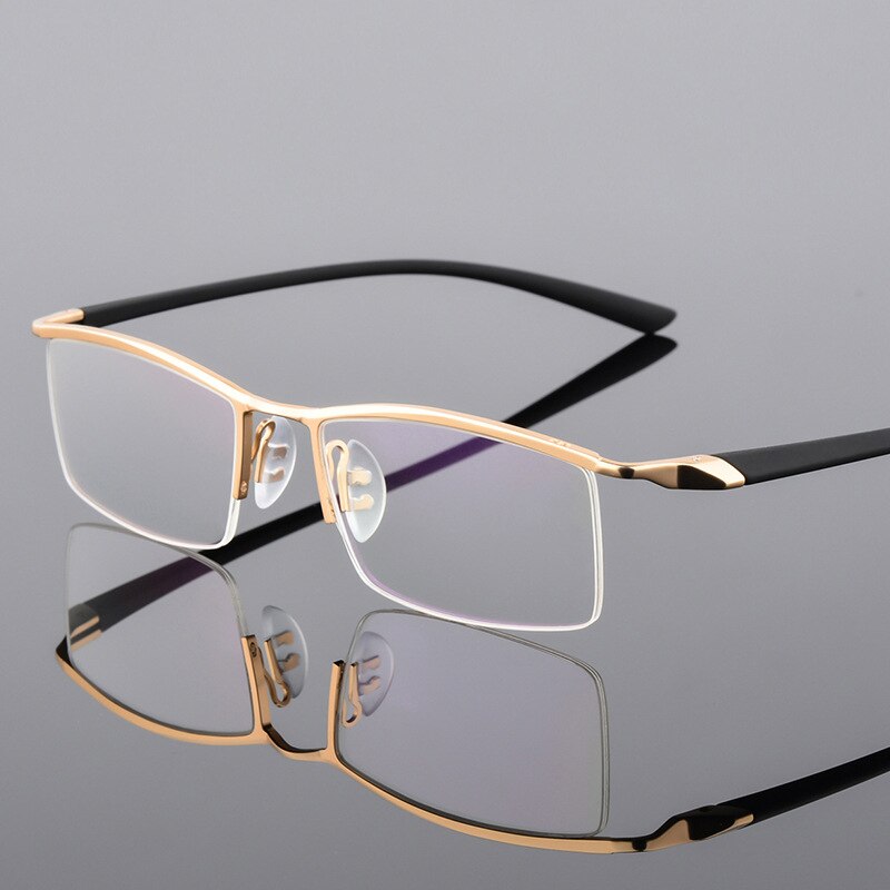 Hdcrafter Men's Semi Rim Square Titanium Eyeglasses P8190 Semi Rim Hdcrafter Eyeglasses Gold  