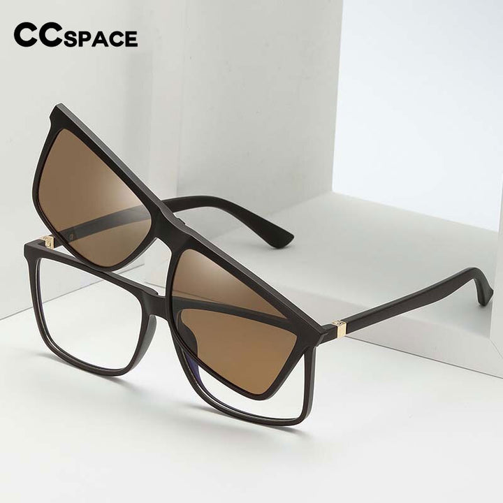 CCSpace Women's Full Rim Square Tr 90 Titanium Eyeglasses With Clip On Sunglasses 55115 Clip On Sunglasses CCspace   